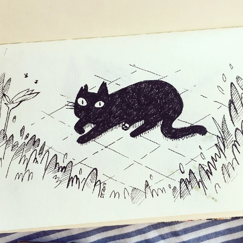 Kitty Inktober "Neighbour's cat" Original Drawing ACEO