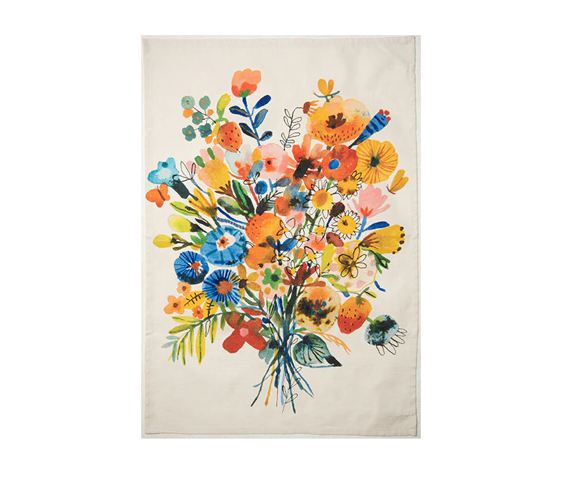 Blue & Orange Bouquet Tea Towel