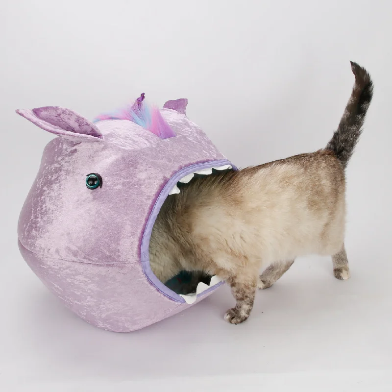 Lavender unicorn Cat Ball cat bed with rainbow mane