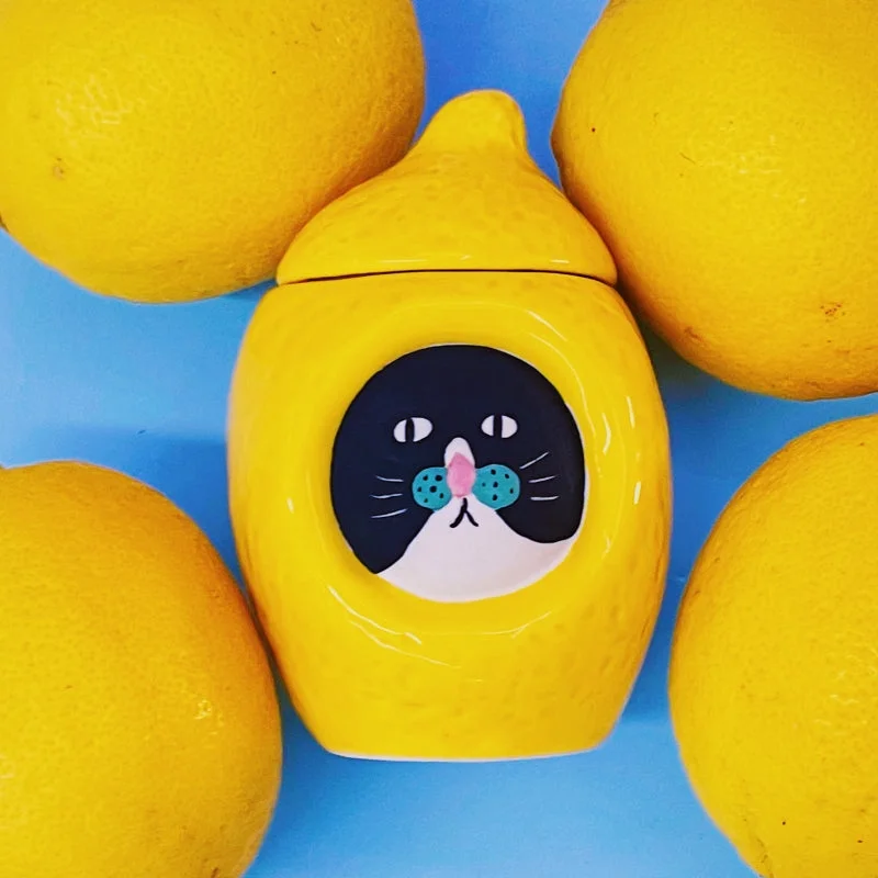 Lemon Cat Ceramic Small Jar