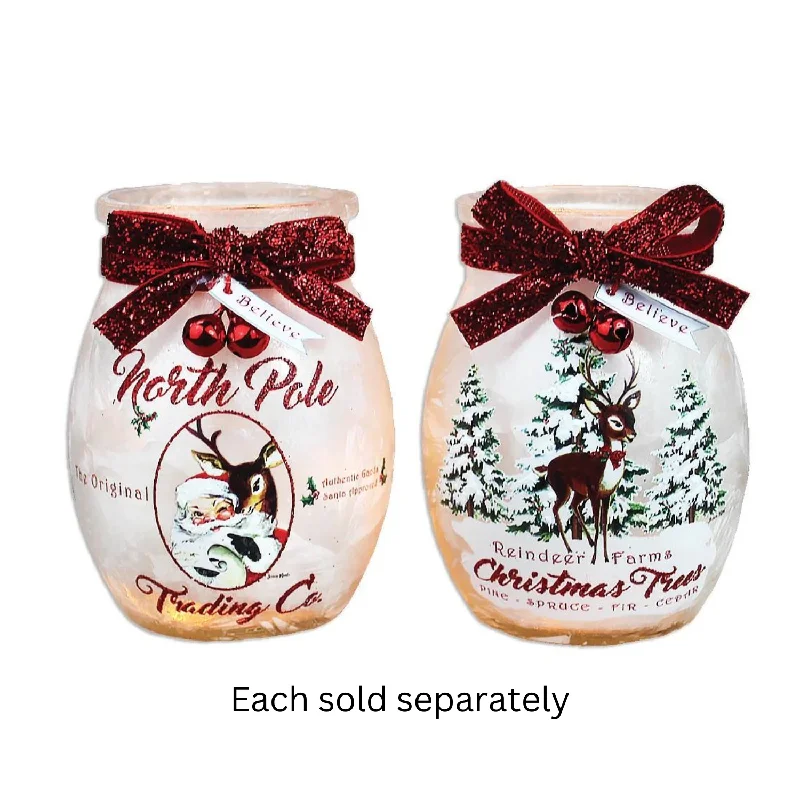 Jolly Holiday 4" Lighted Small Jar with Ribbon