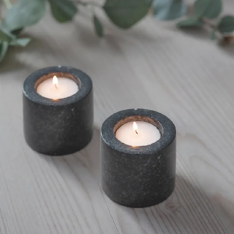 Pair of Burleigh Candle Holders - Black Granite