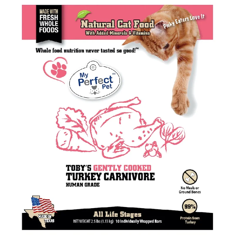 My Perfect Pet Frozen Gently Cooked Cat Food Carnivore Turkey Blend for Adults 2.5lb Bag - 10 individually wrapped bars