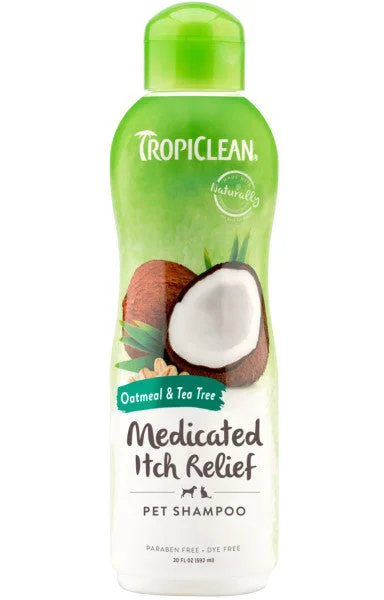 TropiClean Oatmeal & Tea Tree Medicated Itch Relief Shampoo for Pets (20 oz)