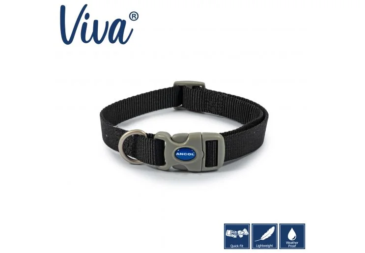 Ancol - Viva Nylon Adjustable Collar - Black - Small (20-30cm)