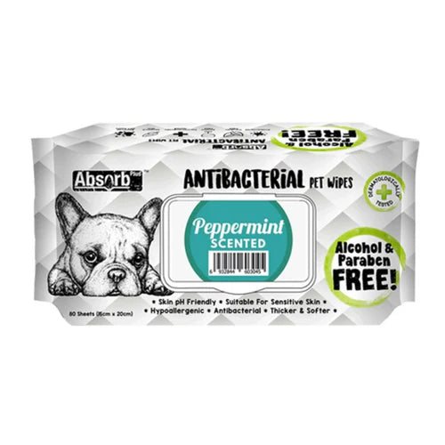 Absorb Plus Antibacterial Dog Wipes Peppermint 80