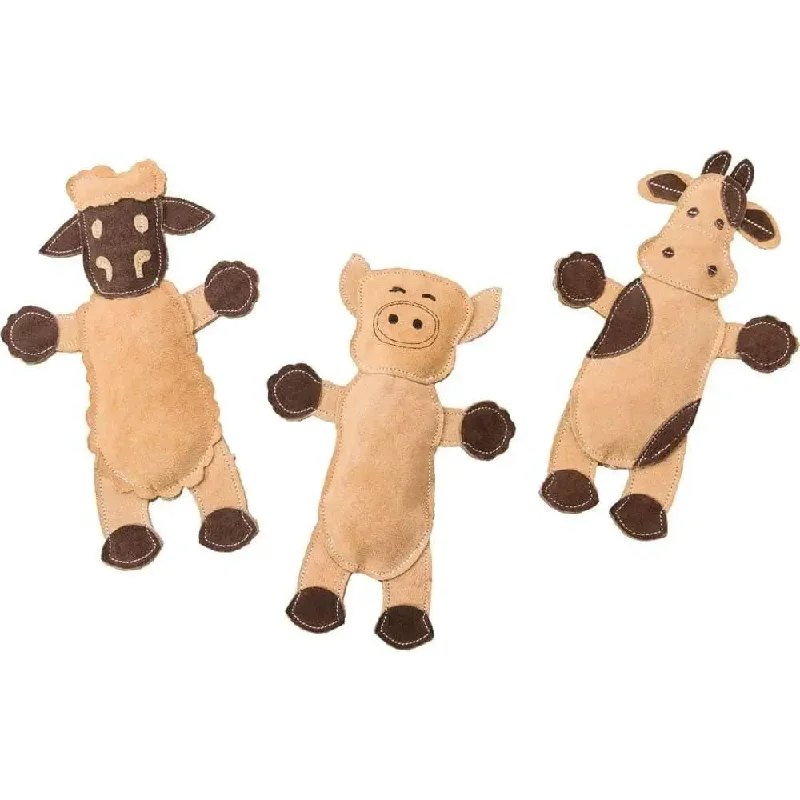 Dura-Fused Leather Barnyard Dog Toy Assorted Brown, Tan 11 in