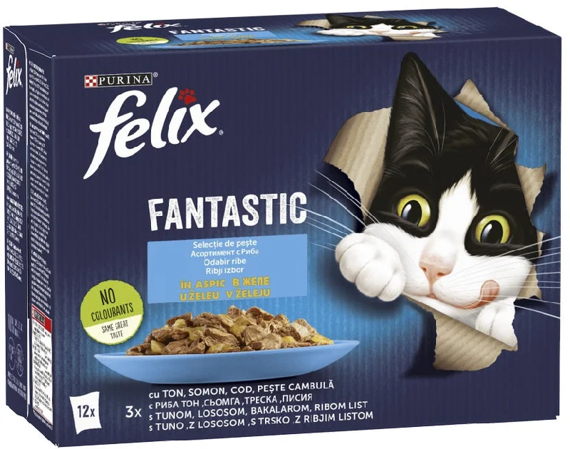 FELIX Fantastic Pachet plicuri pt pisici, cu Ton, Somon, Cod şi Cambulă 12x85g