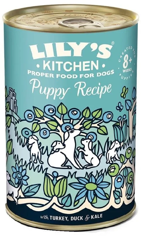 LILY'S KITCHEN Conservă pentru PUPPY, curcan, raţă şi kale 400g