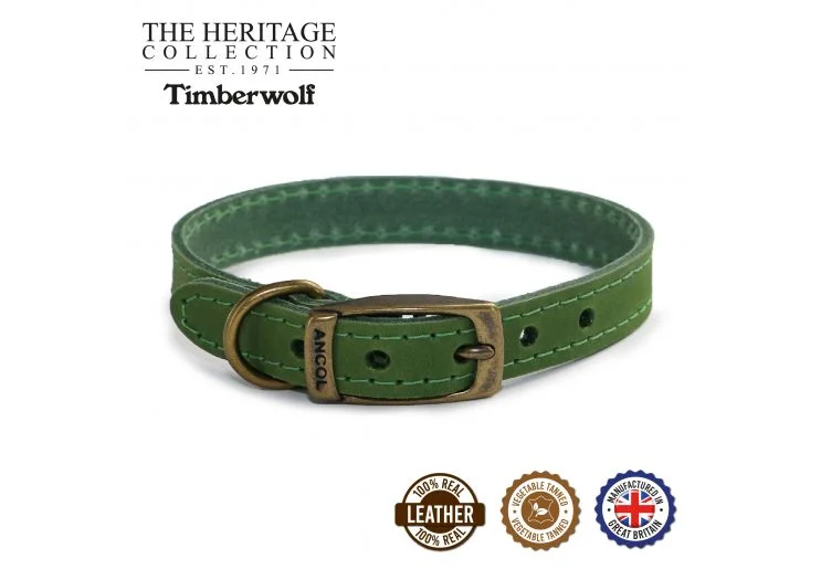 Ancol - Timberwolf Leather Collar - Green - Size 7 (50-59cm)