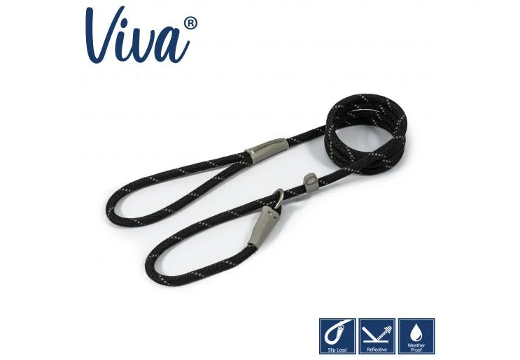 Ancol - Viva Nylon Reflective Rope Slip Lead - Black - 150cm x 12mm (Max 50kg)